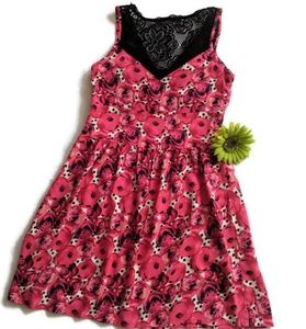 Pink, Black & Cream Floral Print Dress sz.8/9 #480